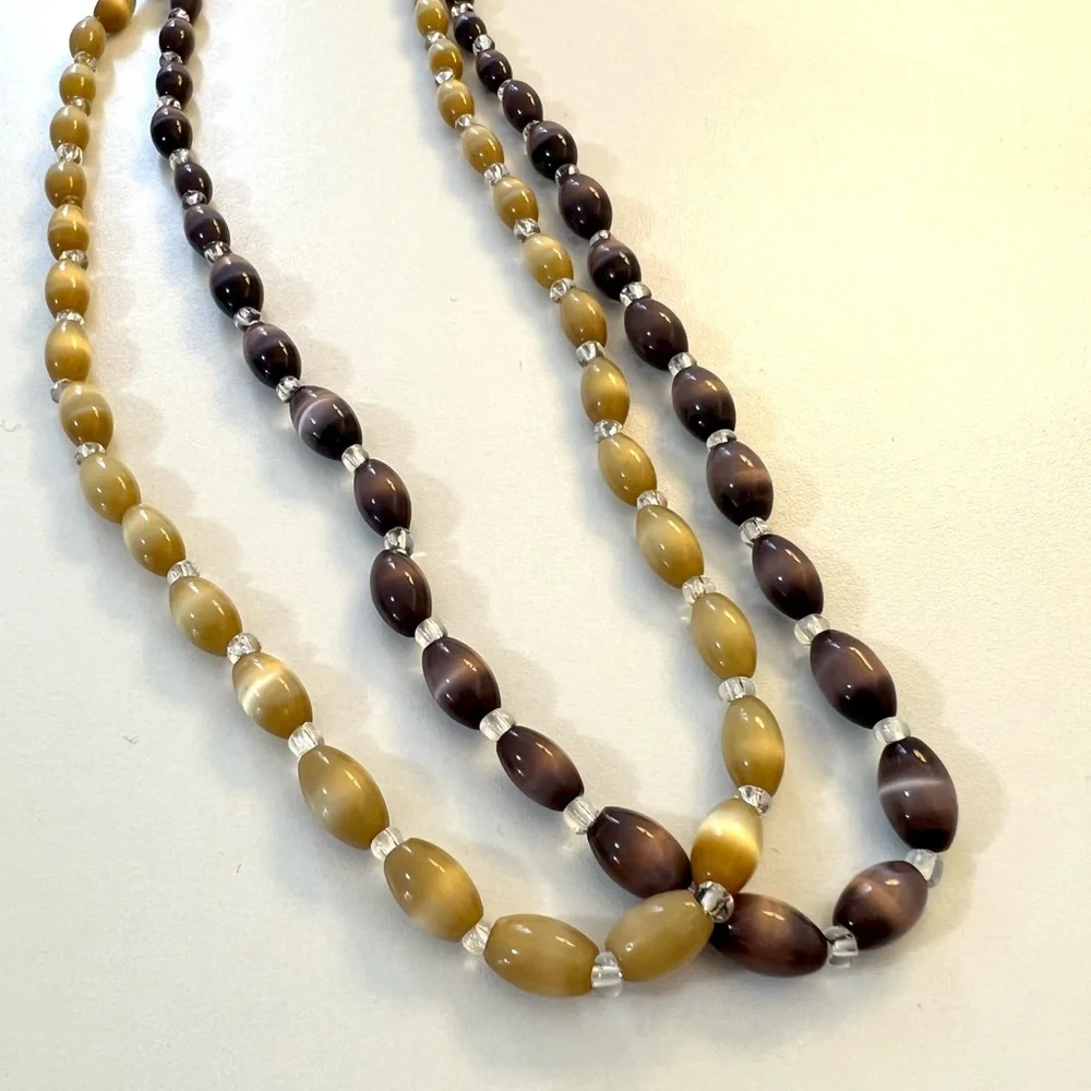 Vintage Purple Yellow Tiger Eye Jade Traditional Chinese Necklace Set Bead Asian